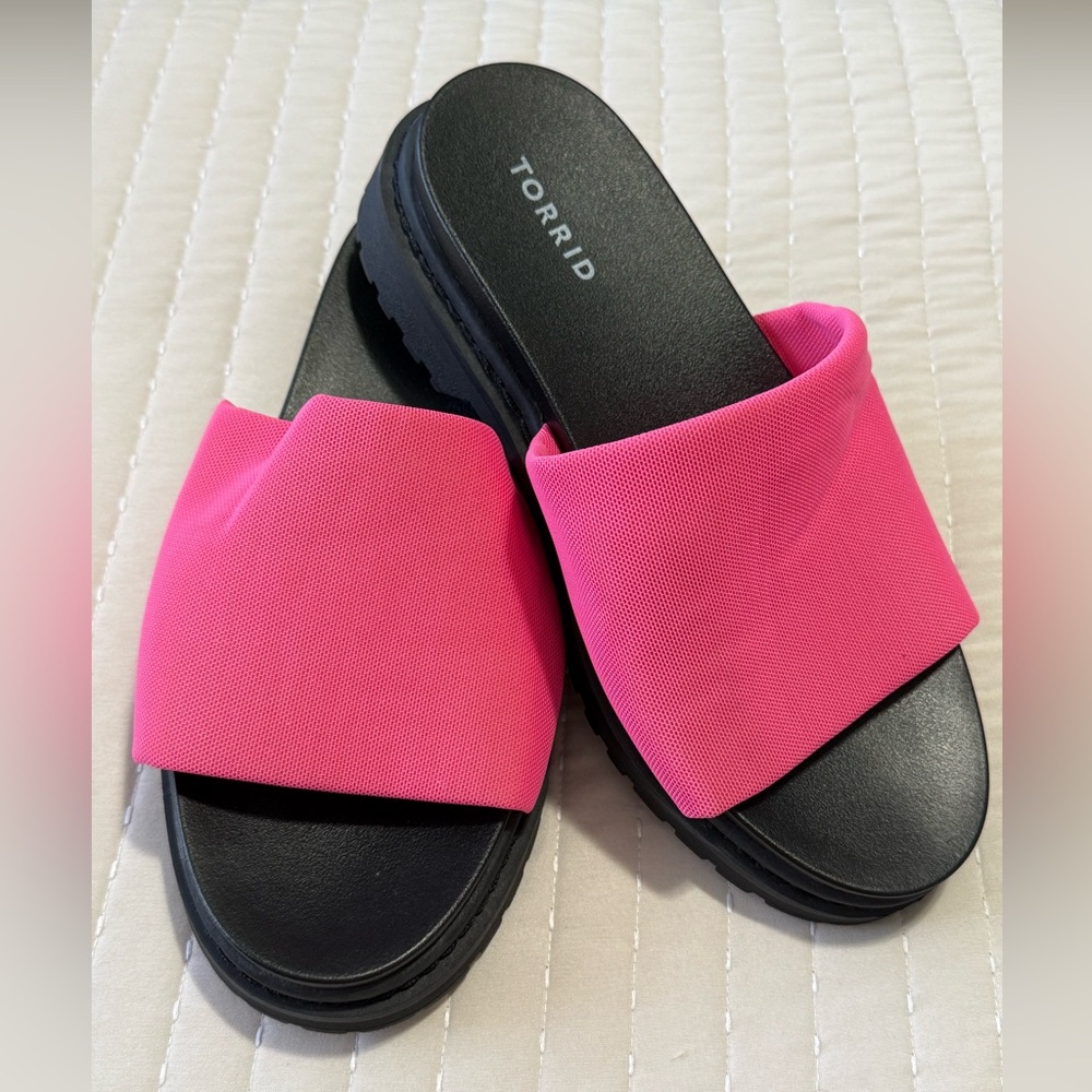 Torrid Black Footbed Hot Pink Slide Sandals